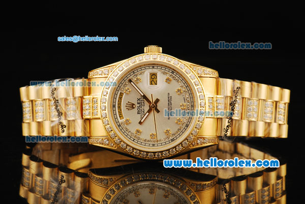 Rolex Day-Date Automatic Gold Case With Diamond Bezel and Strap - Click Image to Close